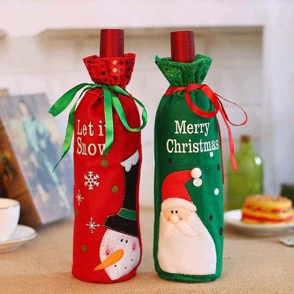 2-pack julvinflaskpresentpåsar julväskor tomte snögubbe rödvinsflaskskyddspåsar