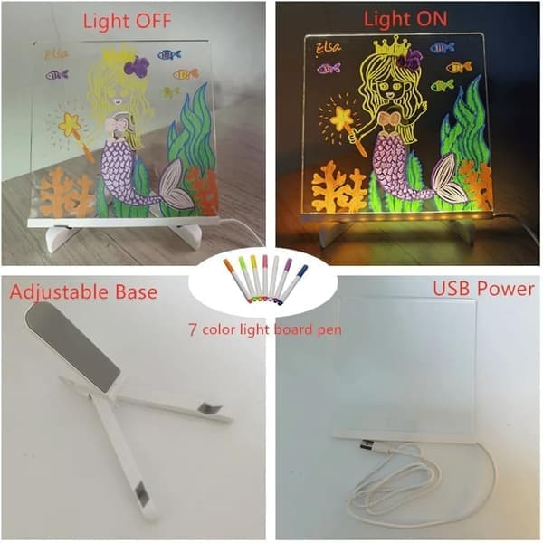 LED Color Message Board, Acrylic Whiteboard with Light, Glowing Acrylic Message Board, Lighted Whiteboard with Stand as a Glow (F2)