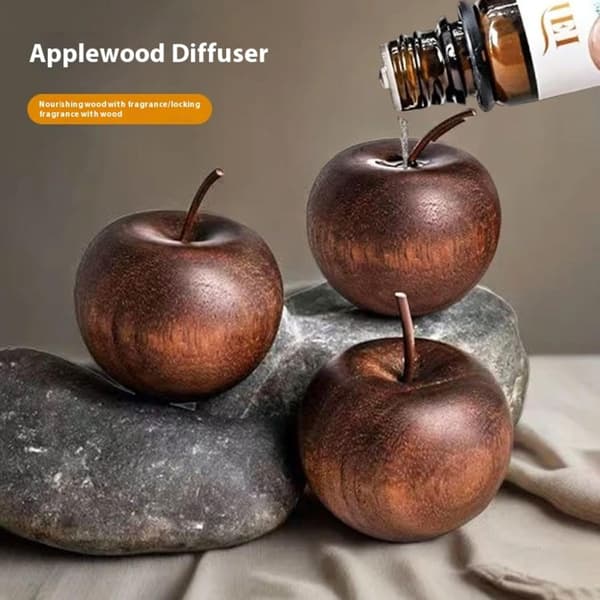 2-delt æterisk olie diffuser i træ, æbleformet træ aromaterapi diffuser, egnet til hjemmet, kontoret, bilen, garderoben og andre scener