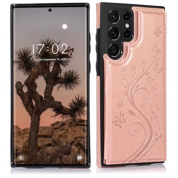 Samsung S22 Ultra Stöttåligt Skal Korthållare 3-FACK Flippr V2 Rosenguld Rosenguld