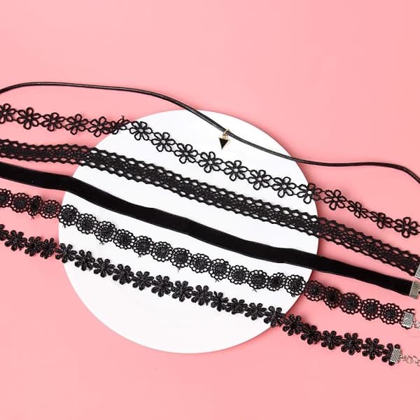 6 st halsband svart sammet choker set klassiska gotiska tatuering spets chokers
