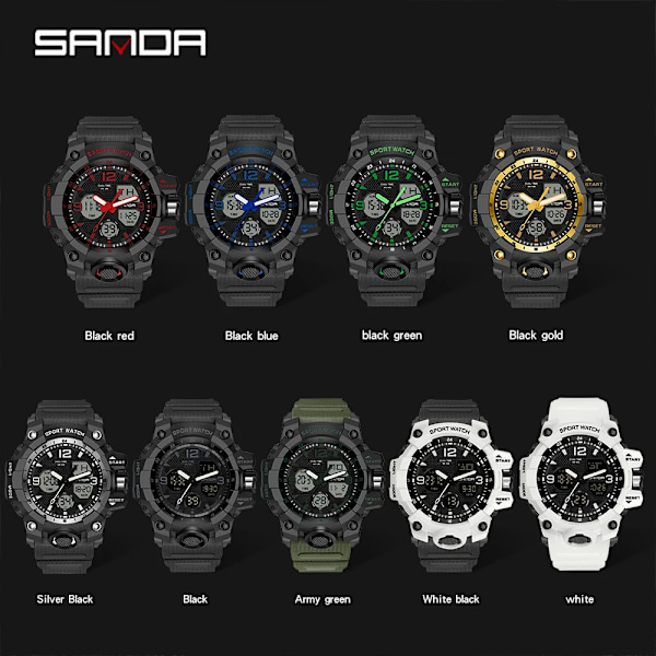 SANDA Herr Militärklockor Vit Watch LED Digital 50M vattentät watch Herr Multifunktionsklocka Relogio Masculino 942 Ms White 942 Ms White