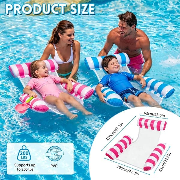 4-in-1 Inflatable Pool Float for Adults Water Hammock Saddle Lounge Chair & Drifter Portable Float for Pool Lake & Beach 2pcs