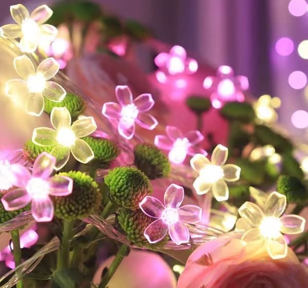 LED Solar Cherry Blossom String Lights, Light Pink Garden Decoration