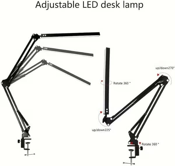 A desk lamp with adjustable arm and clamp, designed to protect your eyes when reading, studying, and working at your desk (black).