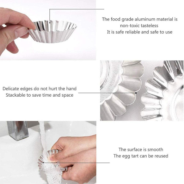 100 st Silver Tone Rostfritt Stål Ägg Tårtform Skål-Form Ägg Tårt Cupcake Kaka Cookie Form Pudding Form Bakverktyg