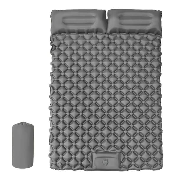 Double Portable Camping Sleeping Pad with Pillow Built-in Foot Pump Mat for Backpacking Hiking Tent Camping Grey Grey