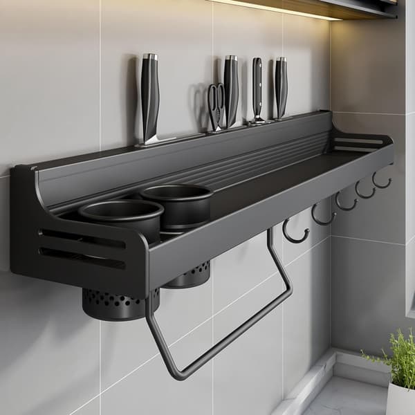 Kitchen Spice Rack Wall Mount Storage Kitchen Wall Rack Black 60cm