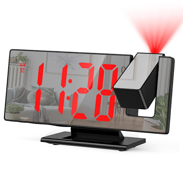 Digital väckarklocka, projektionsväckarklocka för tunga sovare, digital klocka för sovrum med stor LED-skärm, 12/24H, USB-laddningsport, snooze,