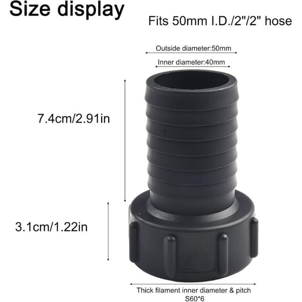 IBC tank adapter connection with coarse thread 1/2 3/4 1 2 for water hoses and drainage applications for IBC containers (50 mm)