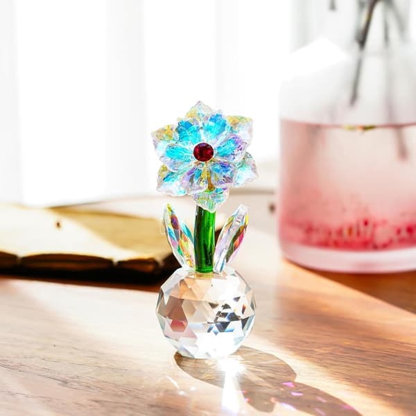 Kristall Solros Figur Glas Blomma Prydnad Samlarobjekt Dekor Gåva till Alla hjärtans dag Bröllopsdag & Hem Bordsdekoration