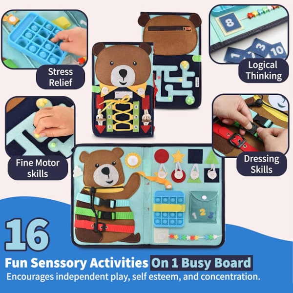 Baby Busy Board för 1-åringar, Toddler Busy Board Åldrar 1-3, Busy Board för Småbarn 2-4, Reseleksaker för Småbarn 1-3