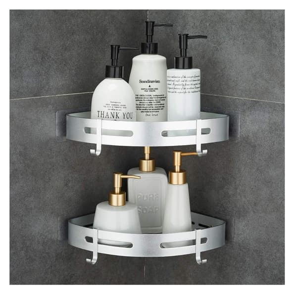 Corner Shower Shelf Bathroom Shelf No Drilling Shower Storage Basket Wall Mounted Silver