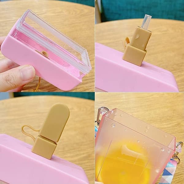 Popsicle Drickskopp 300ml Kreativ Glass Plast Popsicle Justerbar Rem Drickskopp (Rosa) C