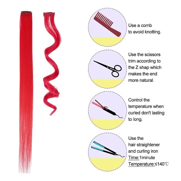 4-Pack - Clip-on Färgat Löshår Extension / Slingor - 56 cm Red #4 Röd Red #4 Röd