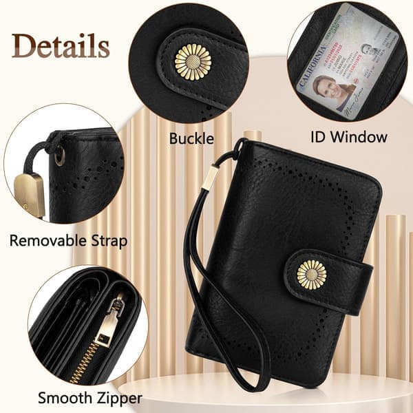 Women's Leather Wallets, Medium RFID Blocking Bifold Compact Ladies Wallet with Pocket, Girls Multi-Compartment Wallet
