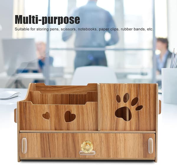 Desktop Organizer Multifunctional Wooden Storage Shelf Pen Holder Office Supplies Desk Shelf Storage Box Table Display Shelf Storage Box