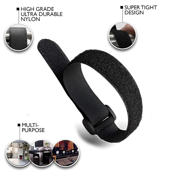 Kabelband med kardborre 10-pack Svart