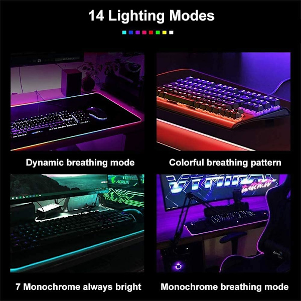 Stor spelmusmatta, RGB LED-förlängd tangentbordsmatta