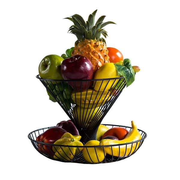 Creative Modern 2-Tier Metal Storage Rack Bowl Kitchen Fruit Basket Elegant Home Living Room Decor