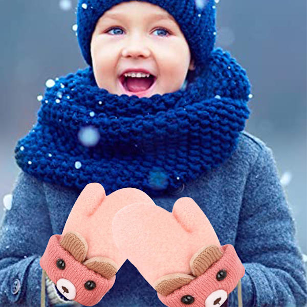 Barn Fleece Fodrade Stickade Vantar för Baby Toddler Pojkar Flickor Vinterhandskar Stickade Tjocka Termiska Handskar blå