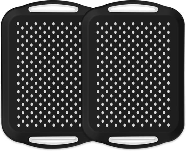 Matbrickor, serveringsbrickor set, 2-pack svarta matbrickor - halkfria, silikonprickar, serveringsbrickor för mat, dryck, frukt, dessert