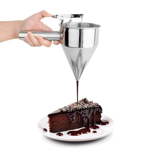 Piston Funnel with Stand - Stainless Steel Confectionery Funnel for Batter Dispensing and Bakery Use - Precise Cake Decorating Tool - Perfect
