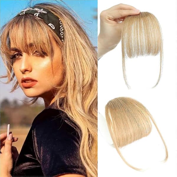 Luggs Hårklip, 100% Ægte Menneskehår, Tynde Luggs, Clip-on Luftluggs til Kvinder, Buede Luggs Blonde