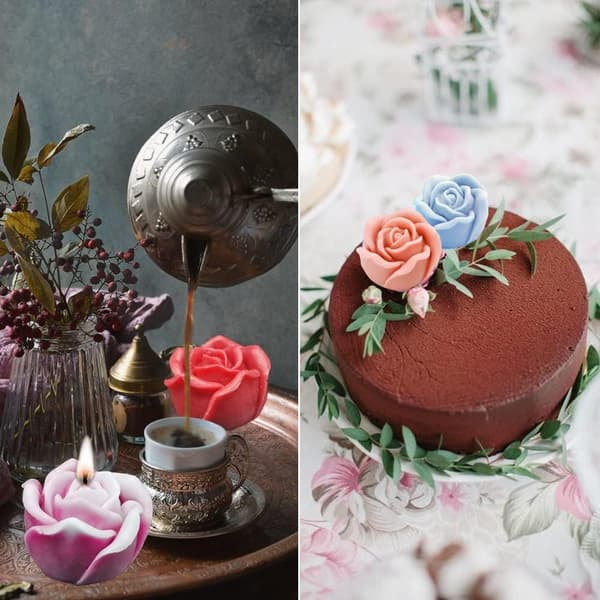 2 stk. roseformet lysform i 3D fondant blomster silikone voksform