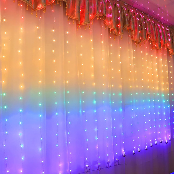LED-ljusslinga, ljusgardin 300 LED USB-gardinljusslinga med fjärrkontrolltimer för dekorativ inomhusbelysning fyra färger