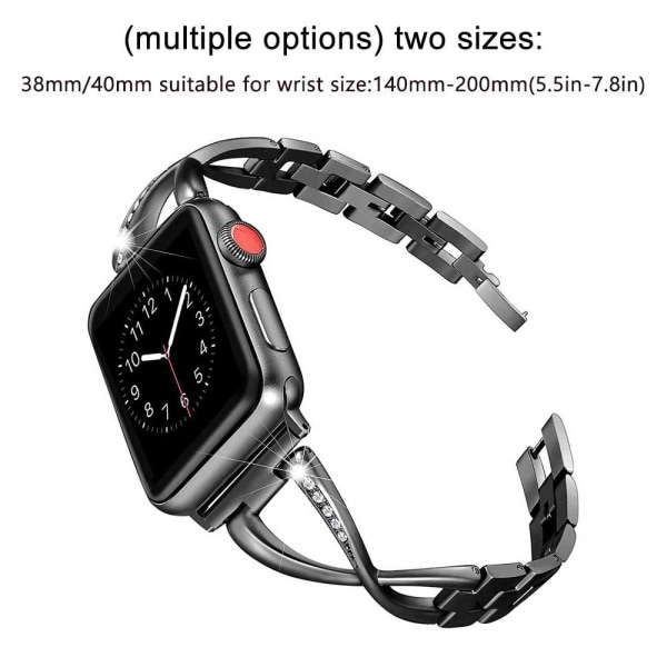 Kompatibel med Apple Watch Band för kvinnor, Smyckesbyte i metall Armbandsrem Bling Band för iWatch 38mm Elegant svart