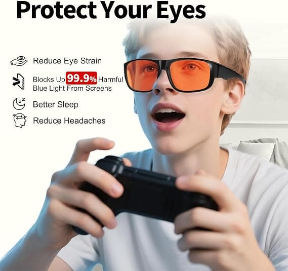 Blue Light Filtering Glasses - Powerful Professional Filter, Prevents Gaming-Related Fatigue, Glare, and Eye Strain Square