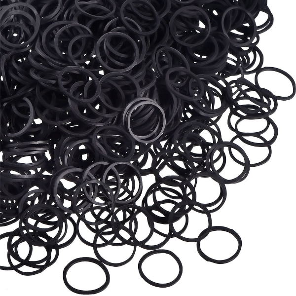 Mini gummiband, mjuka elastiska band, Premium små små svarta gummiband för barn (1000 stycken, svart)