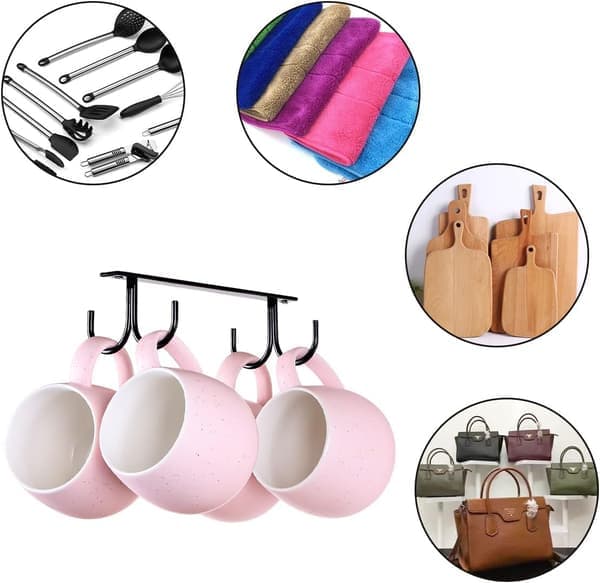 2-piece Coffee Cup Rack, Under Cabinet Cup Hook, Space Saving Coffee Cup Organizer for Cabinet, Cup Display Hanger