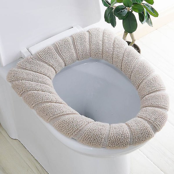 5 st tjockare badrum mjuk toalettstolsskydd-värmare stretchbara fibrer enkel installation vadderade locköverdrag - beige