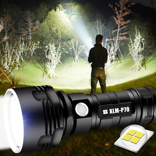 30000-100000 Lumen Hög Effekt Vattentät LED Ficklampa Lampa Ultra Ljus, 3 Lägen Mest Kraftfulla 50w Xlm-p70 LED USB Laddningsbar Ficklampa Fackla