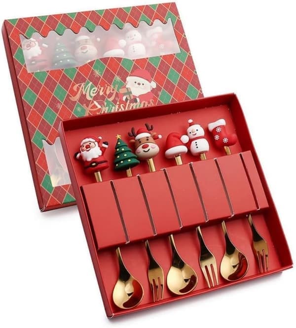 Christmas Stainless Steel Teaspoons for Home Use, Christmas Coffee Spoons, Stirring Spoons, Creative Cutlery Gift Box Packaging.