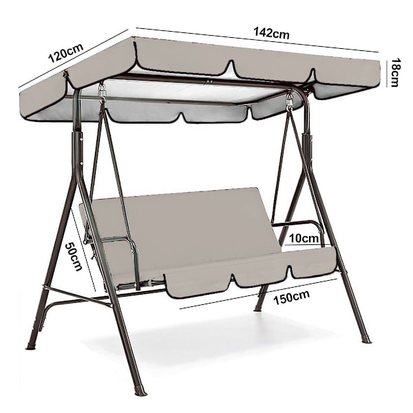 Utomhus gungbaldakin ersättningsöverdrag set, baldakin toppöverdrag och stolsöverdrag för gungplats trädgård, 142*120*18cm /150*50*10cm