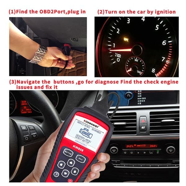 KONNWEI KW808 Auto OBDII Kodeavleser 2,8\" Stor Skjerm OBD2 Skanner Sjekk Bil Motorlys Feilkodeanalysator