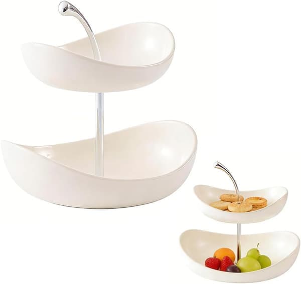 Dobbeltlags keramisk fruktskål 7 tommer (ca. 17,8 cm) Hvit dessertskål Kontrast snackbrett Mote fruktskål