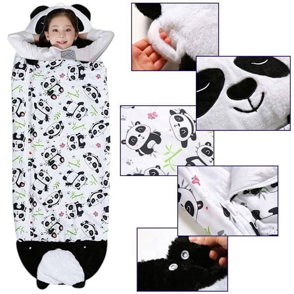 Sovepose panda 2-i-1 sparkebeskyttelse tegneserieteppe (180×70 cm)