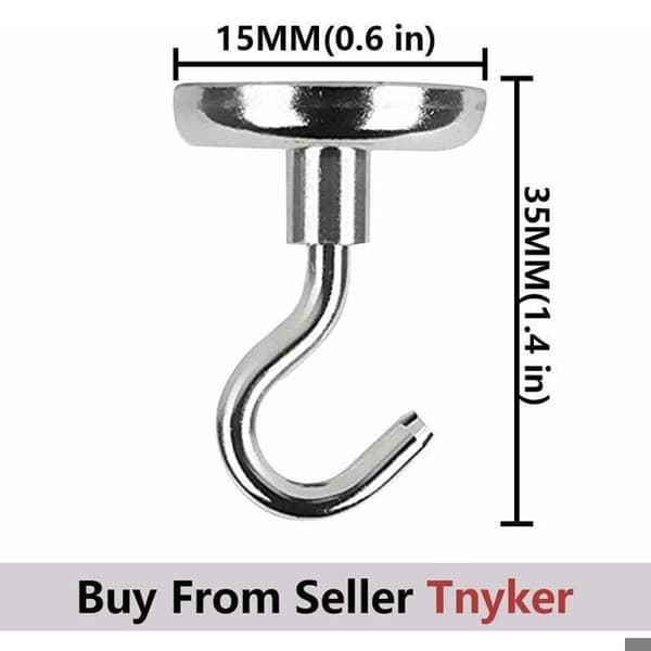 Neodymium magnet hook, super strong suction - Round metal magnet hook, drill-free mounting, 12-pack
