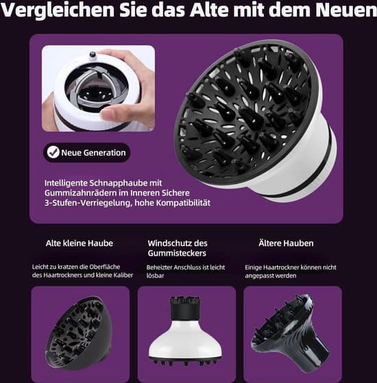 Profesjonelt hårfønertilbehør med diffuser, universelt diffuserfeste, justerbar hårfønerdiffuser, egnet for krøllete og bølgete hår.