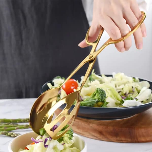 2-pack Guldbuffétänger för matlagning i köket, salladstänger i rostfritt stål för servering vid bröllopsfester och catering (guld)
