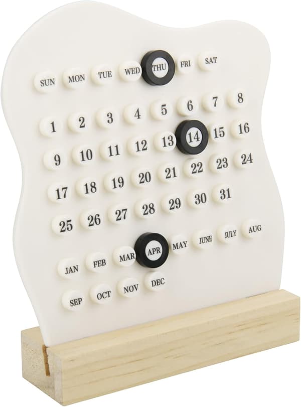Retro Skrivbordskalender, Skrivbordsställ i Trä, Evighetskalender, Montessori Kalender, Datumplanerare, Månad Vecka Datum (Vit)