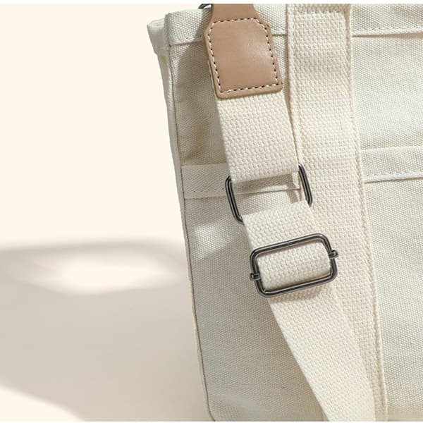 Women's Multi-Pocket Tote Bag, Canvas Bag with Handle, Large Capacity Handbag, Reusable Handbag White