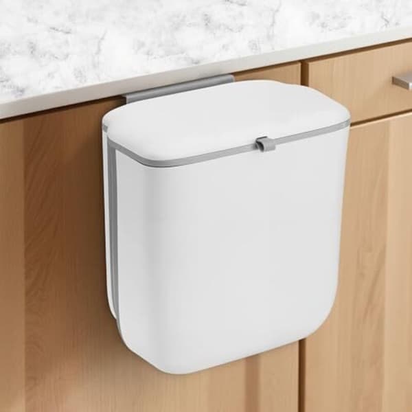 Under-sink hanging bin, 10 L, with odor-proof lid, foldable, perfect for bathroom, camping and caravans (white)