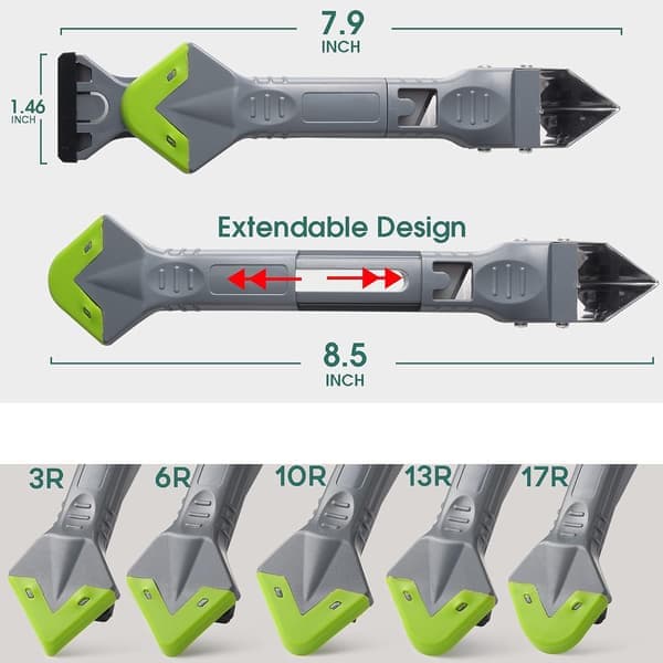 5-in-1 Silicone Caulking Tool (Stainless Steel Head), 5 Replaceable Silicone Pads, Caulk Remover and Silicone Sealant Corner Scraper.