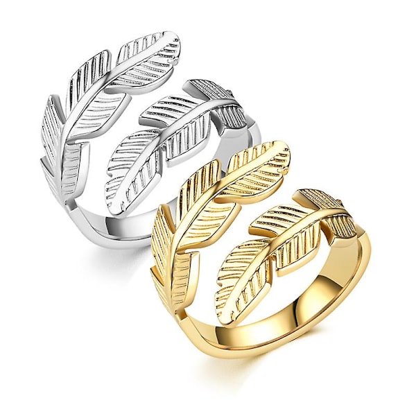 2 st Fashionable Feather Ring, rostfritt stål Ring