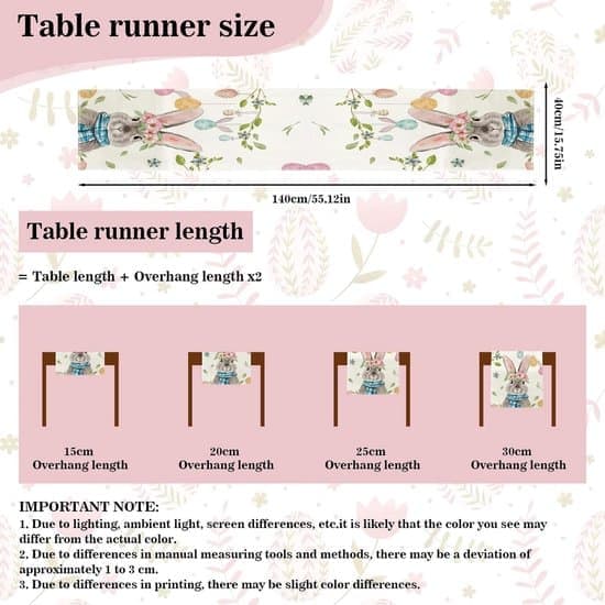 Easter Decoration - Easter Table Runner with Rabbits, Eggs, Flowers and Carrots - 40 x 140 cm Easter Tablecloth - Spring Table Runner